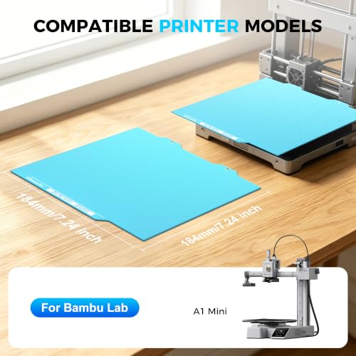 184 * 184mm Cool Build Plate for Bambu Lab A1 Mini 3D Printer,Upgraded Cold Low Temperature,Double-Sided Textured Printing Platform with UltraTack Coating,No Heat & No Glue Required - size: 184 * 184mm