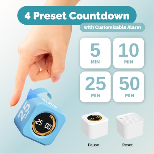KADAMS Pomodoro Cube Timer Productivity Visual Timer - 5/10/25/50 Min Rotating Countdown (1, Blue) - color: Blue