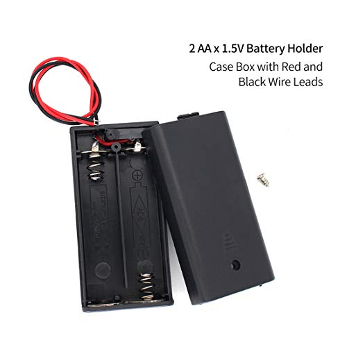 OLIREXD 2 AA Battery Holder Storage Case with Leads Wires ON/Off Switch Cover Connection 2 Slots x 1.5V Battery Spring Clip (5-Pack)