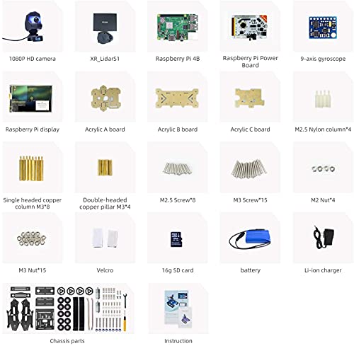 AI Robot Kit with Raspberry Pi XR lidar s1 ROS SLAM Smart Car DIY Tank Robotics Kit Build Maps, Autonomous Navigation, Object Recognition Tracking, Following(Blue with Raspberry Pi 4B 4GB) - color: Blue