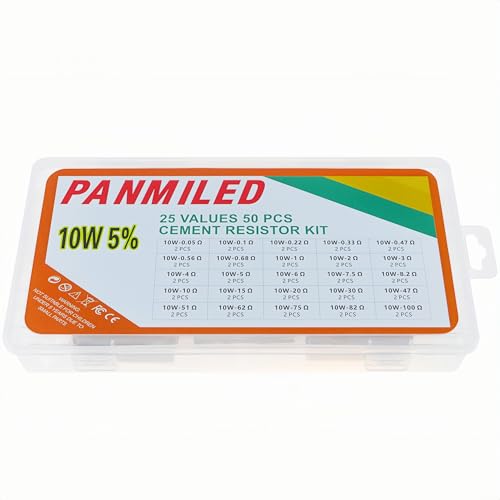 25 Values 50 Pieces Cement Resistor KIT 10W (0.05 Ohm - 100 Ohm) - style: 0.05 ohm-100 ohm 50PCS