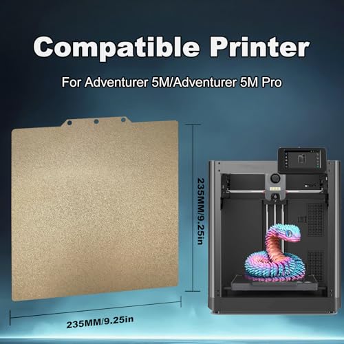 235x235mm Gold PEI Printing Bed for Adventurer AD5X/5M/5M Pro, Double-Sided Textured Flexible Heated Spring Steel Build Plate for Adventurer AD5X/5M/5M Pro 3D Printer - size: 235x235mm(5M)