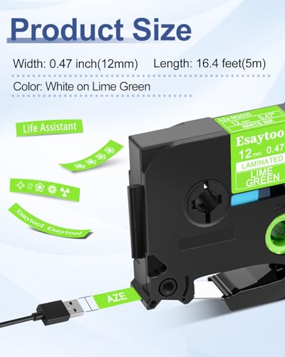 5 Pack Compatible with P-Touch TZe-MQG35 TZ-MQG35 White on Lime Green 12mm 0.47'' Laminated Label Tape Replacement for Ptouch PT-H100 PT-D200 D210 D400 PT-P700 PT-1000 PT-2030 Label Maker - color: White on Lime Green, size: 12mm