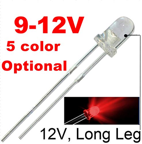 50pcs 12V 3mm red LED Built-in Resistor 9V Gauge Cluster Instrument Light Emitting diodes - color: Red, size: 50 Count (Pack of 1), style: 3 mm