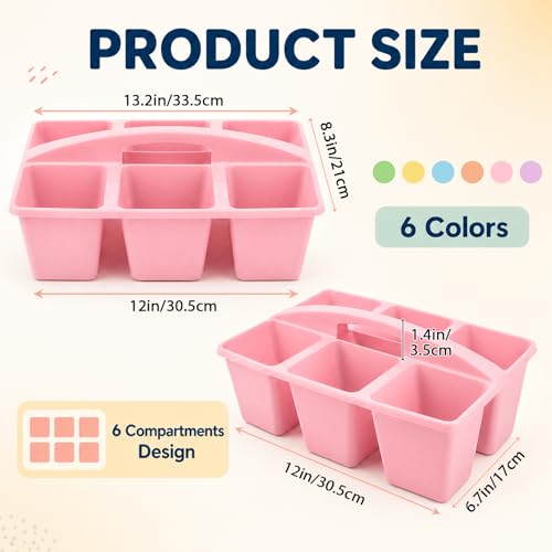 gisgfim 6 Pack Plastic Classroom Caddy with 6-Compartments Plastic Storage Caddies with Handle 6 Compartments Table Caddy Organizer Versatile Table Caddies for Classroom Office Storage, Pastel Color - color: Pastel Color