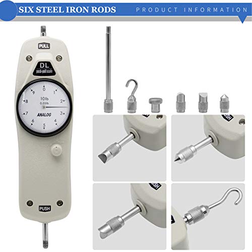 BAOSHISHAN 10lb Push Pull Force Gauge Force Tester Meter with Calibration Certificate and Carrying Case, for Tension and Compression Load Plug Force Destructive Tests DL-10LB - size: 10lb
