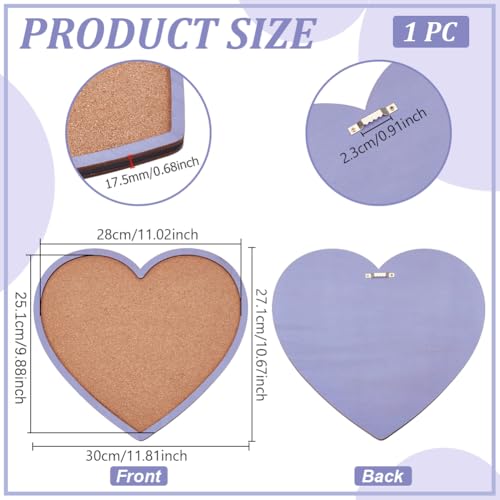 BENECREAT Purple Heart Pin Cork Board for Home Decor, 10.6x11.8inch - color: Plum, size: 12.6" x 8.7"