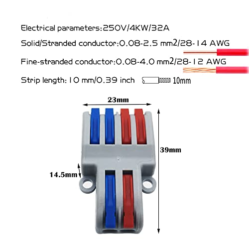 CESFONJER Compact Wire Connectors, SPL-42 Lever Nut Connector, Quick Wiring Connector Push-in Conductor Terminal Block, with Screws (2 in 4 Out,10 pcs) - color: set4