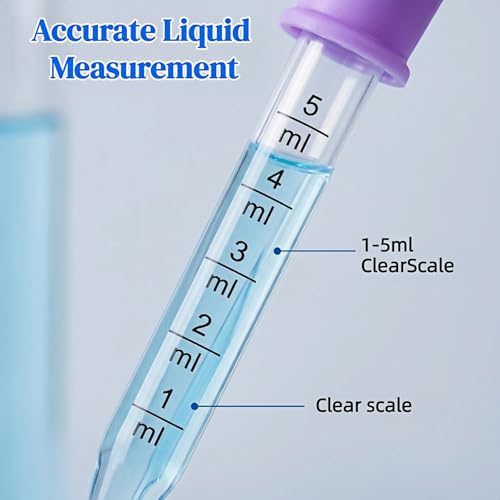 7 Pack 5ml Silicone Liquid Droppers Pipettes with Bulb & Cleaning Brush, Graduated 1-5ml, BPA-Free for Essential Oils, Candy Molds, Gummy Making, Science Crafts (6 Colors)