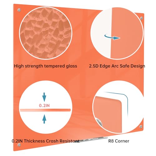 Magnetic Glass Dry Erase Board - White Board 48 x 36 Inch Wall Mounted Glass Whiteboard, Large Frameless Glass White Board for Wall Office, Home & School, Orange - color: Orange, size: 48"W x 36"H