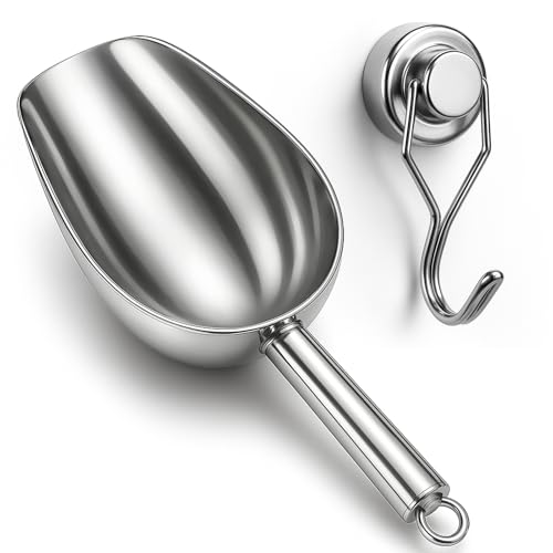 Stainless Steel Ice Scoop for Freezer with Magnetic Hook - color: Silver, size: 8oz