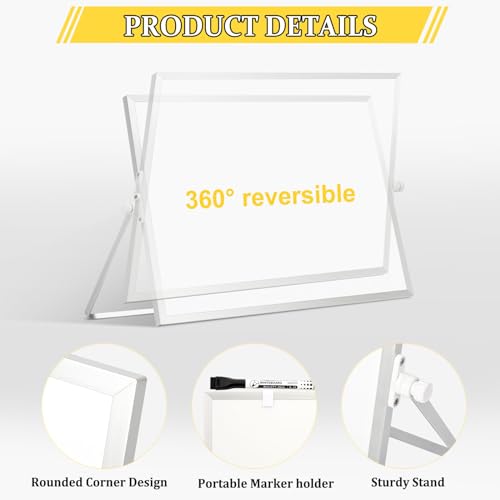 Double-Sided Magnetic White Board with Stand, 16" x 12" - color: White, size: 16"W x 12"H