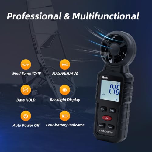 Mcbazel 3 in 1 Handheld Digital Anemometer Wind Meter, High Precision Wind Speed Measuring, Digital Wind Speed Meter with Backlight for HVAC, Sailing, Fishing, and Indoor Outdoor Use