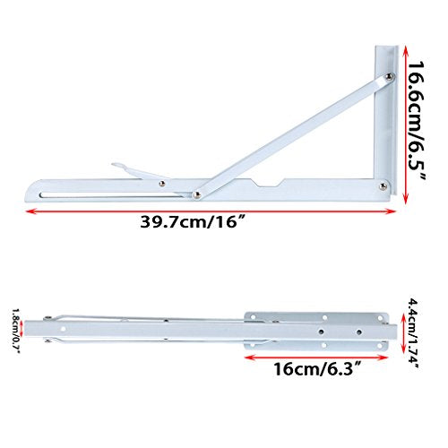 Sumnacon Sturdy Folding Shelf Brackets - Heavy Duty White Metal Triangle Table Bench Folding Shelf Bracket 16 Inch, 2 Pcs Folding Shelf Hinge Wall Mounted, Max Load 132lb - color: White, size: 16 Inch