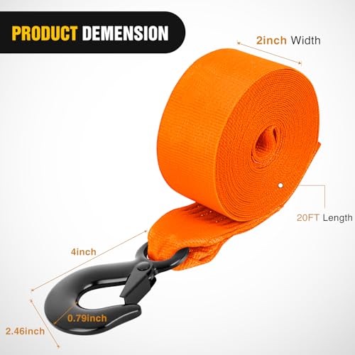 Nilight Boat Trailer Winch Strap 2" x 20' with Steel Hook - color: 2in x 20ft Boat Trailer Winch Strap