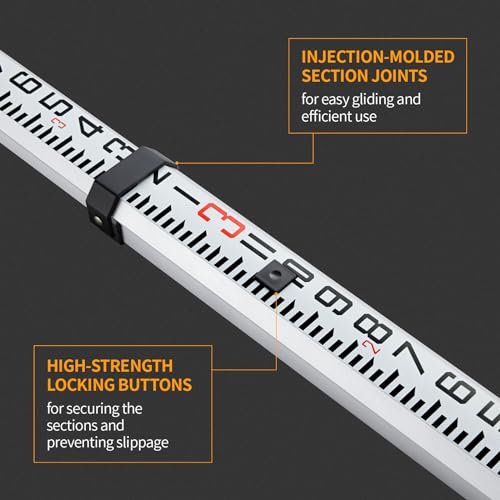 Firecore 9-Foot Aluminum Grade Rod – 10ths, Dual Sided 3-Section Telescopic Survey Rod - size: 9FT - 10ths