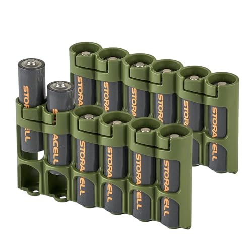 Storacell Slimline AA-6 Battery Storage Caddy and Dispenser (Pack of 2), Military Green, Holds 6 AA Batteries (Not Included), Durable & Compact Design, The Original Battery Caddy, Made in The USA - color: Military Green, size: Two Pack