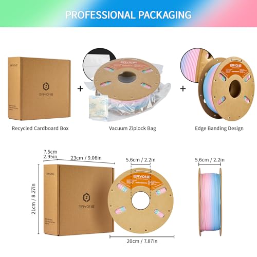 ERYONE Matte Gradient Rainbow 3D Printer PLA Filament 1.75 +/- 0.03mm, Matte Multicolor Filament PLA 1KG(2.2LBS) Spool, Fairy (Pink Green Blue) - color: Matte Gradient Fairy, size: 1KG