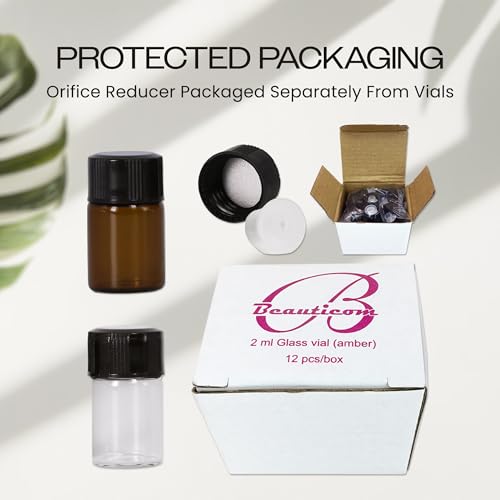 Beauticom 2ML Clear Glass Vial 60 Pieces with Orifice Reducer - color: Clear, size: 60 Bottles