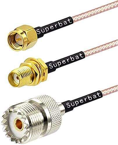 Superbat Coax UHF Female SO-239 to SMA Male/SMA Female Adapter Extension Cable RG316 6" for Baofeng Wouxun Icom Yaesu CB Radio Handheld Walkie Talkie 2pcs - color: 2in1, size: 6 inches
