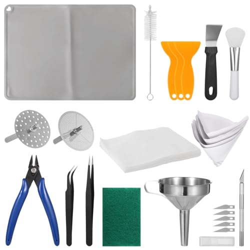 40 PCS Resin 3D Printer Accessories - 3D Printing Tools Set, Includes Stainless Steel Funnel, Silicone Mat, Precision Scissors, for High-Precision Prints