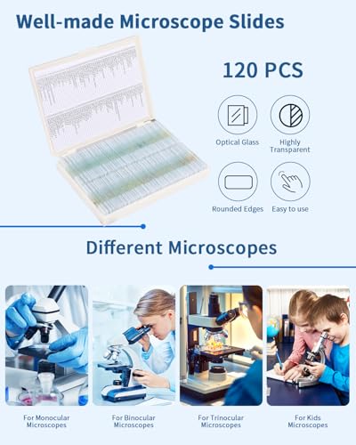 120-Pcs Microscope Slides with Specimens,Plant, Animal, Algae,etc,Educational Microscope Slides and Covers for Young Scientists,Perfect for Biology Class and Experiments - style: 120pcs