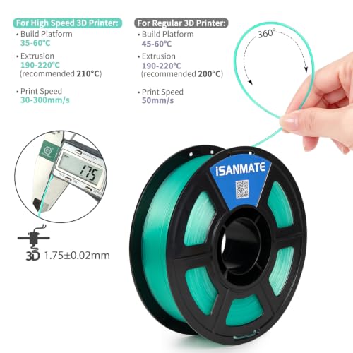 iSANMATE Rapid Clear Cyan Jade PLA Filament 1.75mm, 3D Printer Filament Transparent Filament, for Bambu Lab 3D Printers, AMS, AMSLite, 1kg Spool (2.2lbs) - color: Clear-cyan Jade