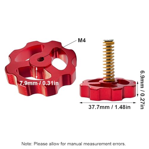 SagaSave 4 PCS Leveling Nuts, Aluminum Alloy, with 4 M4 Screws and 4 Steel Springs, Blue/Red, Easy Installation, 3D Printer Hotbed Leveling Kit (Red) - color: Red