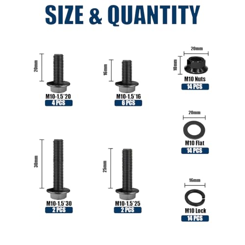 56PCS M10x1.5 Metric Flange Bolt Assortment Kit, 10.9 Black Zinc - color: Black M10 -56PCS