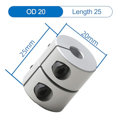 6mm to 6.35mm Aluminum Rigid Coupling, Clamping-On Shaft Coupler with Set Screw, 20mm Diameter, 25mm Length, Connector for Stepper Motors, CNC Machines, 3D Printers, and DIY Projects - size: Bore 6mm to 6.35mm