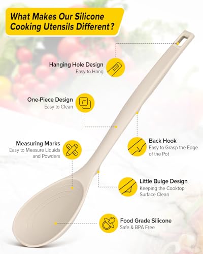 BUNDLEPRO Silicone Cooking Utensils Set, 9 Pcs Kitchen Utensils, One-Piece - color: Khaki