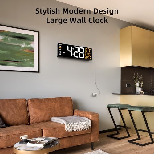 EASYERA 16.5" Large Digital Wall Clock with Low-Glare Display, 10 RGB Modes