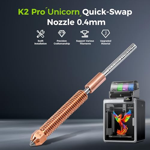 Creality K2 Pro Nozzle 0.4mm, Upgrade K2 Pro Unicorn Quick Swap Nozzle with Titanium Alloy Heat Break, Copper Alloy Hardened Steel, High Flow High Speed Printing for Creality K2 Pro Combo Hotend - style: K2 Pro-0.4mm