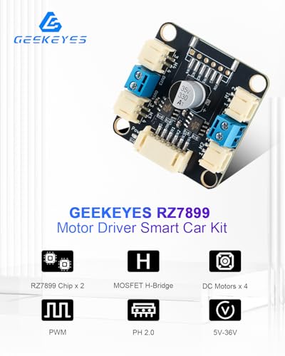 Motor Driver Kit with Dual RZ7899 Chip Board + 4 DC Motors + PH2.0 to Dupont Cable, Ultra-Thin High-Efficiency Design, Ideal L298N Replacement for Arduino/Raspberry Pi/ESP32 Projects