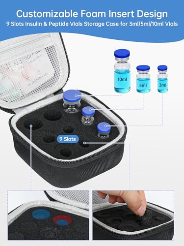 9Slot Insulin & Peptide Vials Storage Case for 3ml 5ml 10ml Vials - color: 9-slots (Black)