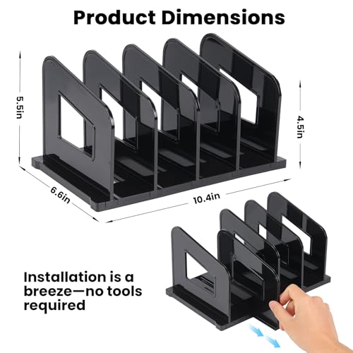 LALOBLUE File Organizer, Acrylic Folder Organizer File Sorter, Plastic Vertical Dividers for Magazine Mail Letter Paper, Desktop Organizers for Office, Classroom & Home(4 Sections, 2 Pack), Black - color: Black, size: Small