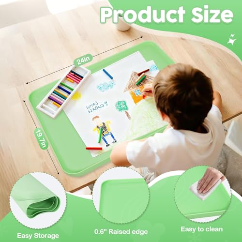 Large Silicone Mat for Crafts, 24"X19.7" Art Mat with Raised Edges for Clay, Resin, Slime, Jewelry-Making Table Protection Heat-Resistant Paint Mats, Green - color: Green