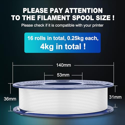 SUNLU 250G PLA Filament 16 Color Bundle Multicolor, 4kg in Total - color: 16 Color Bundle, size: 4 kg