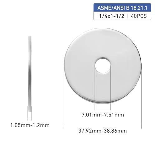 40PCS 1/4" x 1-1/2" Fender Washers, 304 Stainless Steel 18-8, Thickened 1/4 Fender Washer,1/4" ID x 1-1/2" OD - color: Silver, size: 1/4x1-1/2"
