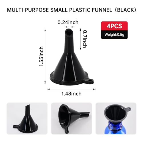 Mini Funnel 4-Pack for Lab Bottles, Sand Art, Perfume, Spice, Powder, Essential Oil, Recreational, Kitchen Food Grade Small Plastic (Black) - color: black