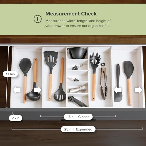 KitchenEdge Utensil & Junk Drawer Organizer, 16-28 in, White Bamboo - color: White Bamboo, size: From 16" to 28" Wide