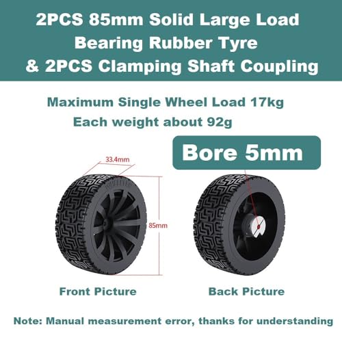 2PCS 65mm Dia Large Load Bearing Rubber Tyre & 2PCS 5mm Bore Clamping Hexagonal Shaft Coupling Suitable for Remote Controlled RC Smart Car Robot Wheel Tyres - color: 65mm Dia Rubber Tyre, size: 5mm Clamping Coupling