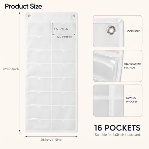 1 Pack 3" x 5" Index Card Holder Sleeve 16 Slots for Office, White - color: White