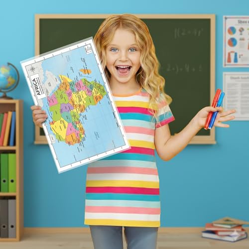 Africa Map 11x17 Laminated Dry Erase Geography Chart | Double-Sided with Color Front & Blank Outline Back | Reusable Classroom & Homeschool Tool - color: Africa