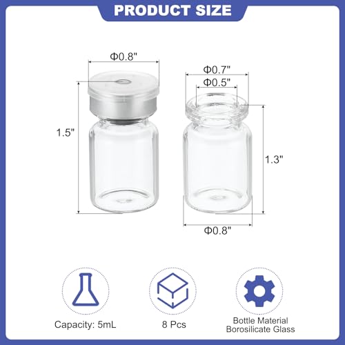 PATIKIL 5ml Sample Vials, 8 Pack Lab Empty Vials with Butyl Rubber Stopper and Crimp Top Caps Borosilicate Glass Vial, Transparent - color: Transparent, size: 5ml