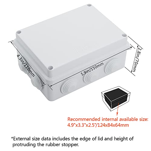 LeMotech ABS Plastic Dustproof Waterproof IP65 Junction Box Universal Electrical Project Enclosure White 5.9 x 4.3 x 2.8 inch (150 x 110 x 70 mm)(Pack of 2) - size: 5.9" x 4.3" x 2.8" (2pc)