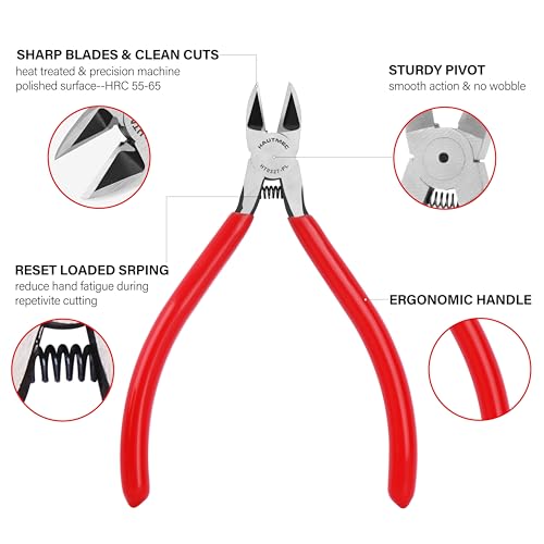 HAUTMEC 5" Precise Small Flush Cutters of Engineer Wire Cutters Pliers 10PCS Side Cutters with Location Pin for Fine Shearing, Perfect for Circuit Board Cutting, Electronic Components, HT0327-10PC - color: 5 Inch-10pcs
