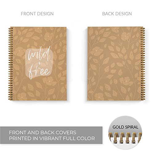 Wild and Free Floral Spiral Notebook / 8.5" x 11" Journal / 120 College Ruled Pages/Durable Gloss Laminated Softcover/Gold Wire-o Spiral Binding/Made in the USA - color: Wild and Free