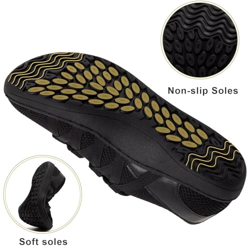 Linenghs Womens Barefoot Shoes Wide Width Toe Box Zero Drop Sneakers - color: A All Black, size: 10 Wide