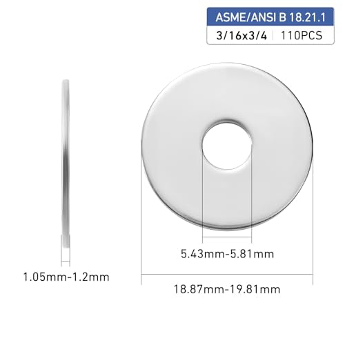 110PCS 3/16" x 3/4" Fender Washers, Thickened 304 Stainless Steel 18-8 Fender Washer,3/16" ID x 3/4" OD - color: Silver, size: 3/16x3/4"